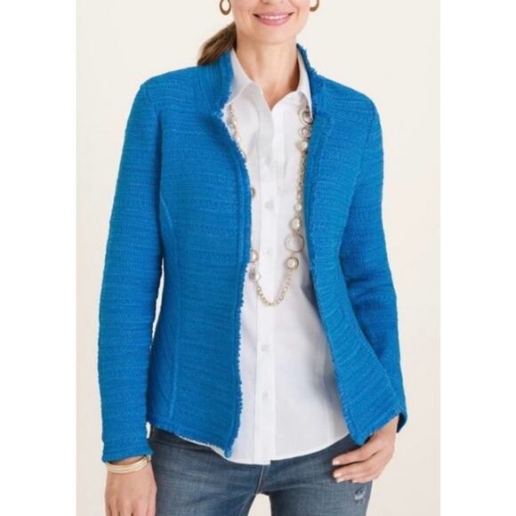 Chico's Sweaters - Chico's Structured Textured Cardigan Sweater in Simply Cyan Women's M NWT